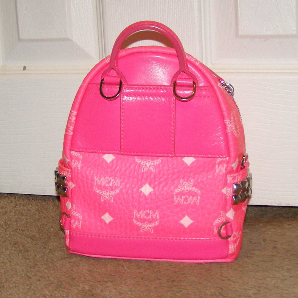 RARE Authentic MCM Neon Pink Mini backpack Crossbody bag - Picture 6 of 16